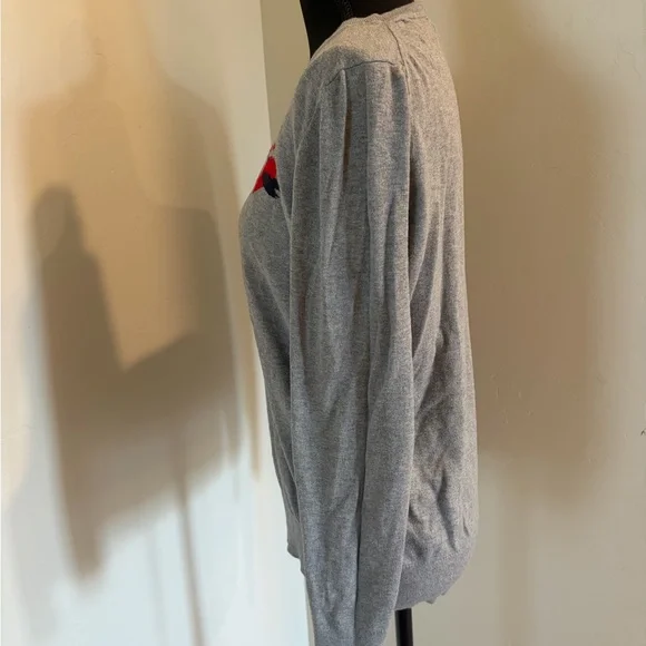 Gray Banana Republic Sweater with Red and Black Love Bird Design. - Picture 3 of 5